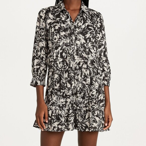 Misa Los Angeles Dresses & Skirts - Misa Los Angeles Mita Black & White Lurex Mini Shirt Dress – Tiered Ruffle Hem